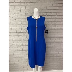 Liz Claiborne Women Blue Sleeveless Sheath Knit Career Dress Size 10 NWT